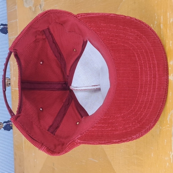 Vintage 80s red & white brim trim corduroy blank panel casual snapback hat cap - Picture 6 of 7